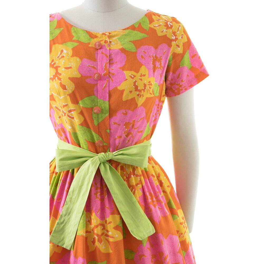 Vintage 1950s Dress 50s MODE O DAY Pink Floral Print Cotton Full Skirt Fit Flare - Picture 6 of 9